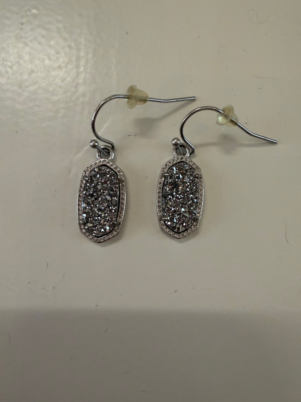 Kendra Scott - Lee - Sterling Silver- Platinum Druzy Drop Earrings - Picture 2 of 3